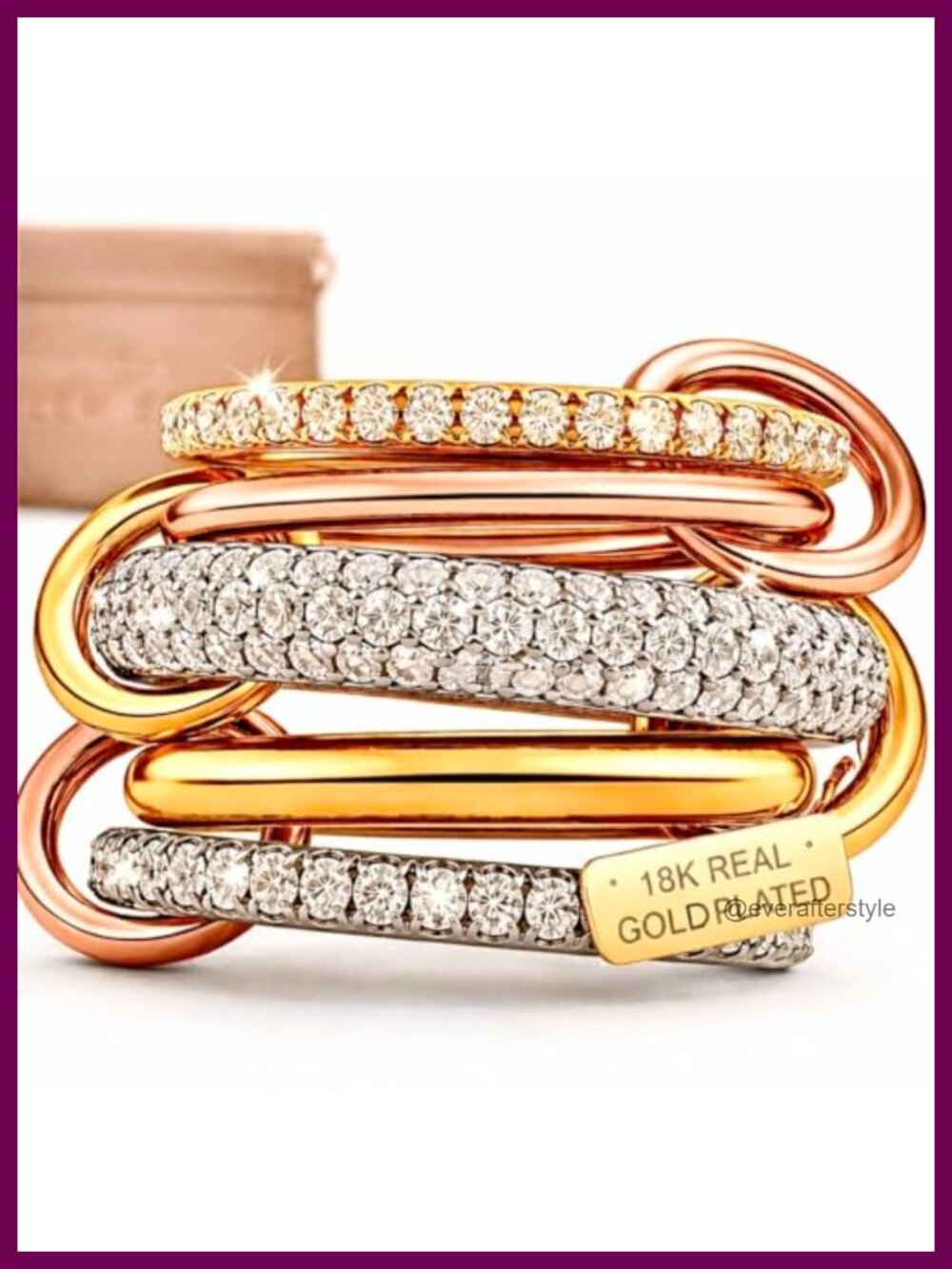 18K Gold Plated Stackable Rings 5A Cubic Zirconia Interlocking Ring Set